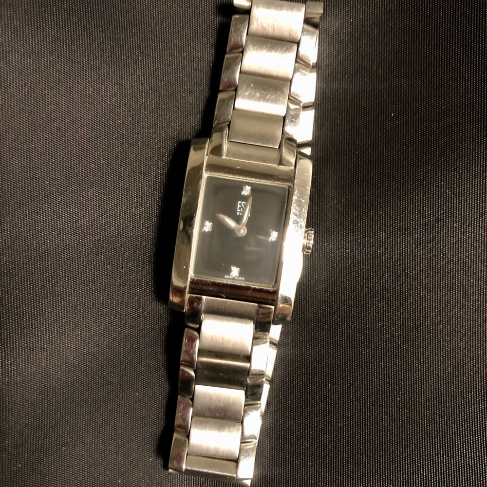 ESQ SILVER watch with diamonds like new!!